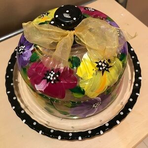 Hand-Painted Floral Glass Cake Dome